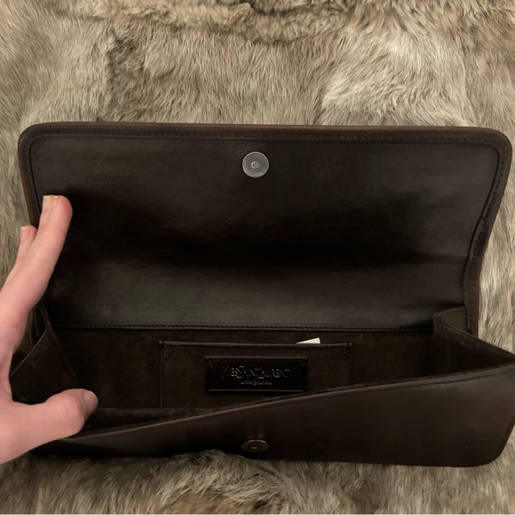 Authentic YSL Calf Hair Brown Leather Clutch Bag Yves Saint Laurent - Picture 4 of 15
